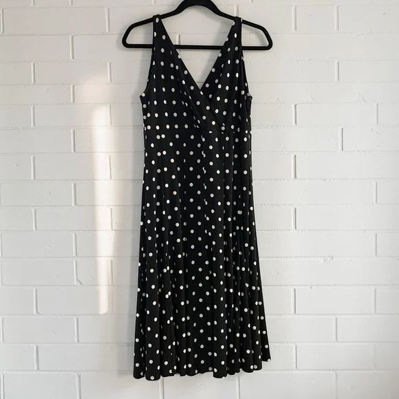 American Living Polka Dot Midi Dress Size 14 Faux Wrap Classic Feminine - Picture 1 of 4
